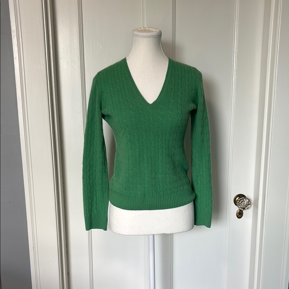 J. Crew Cashmere Green V-Neck Sweater - Picture 1 of 4